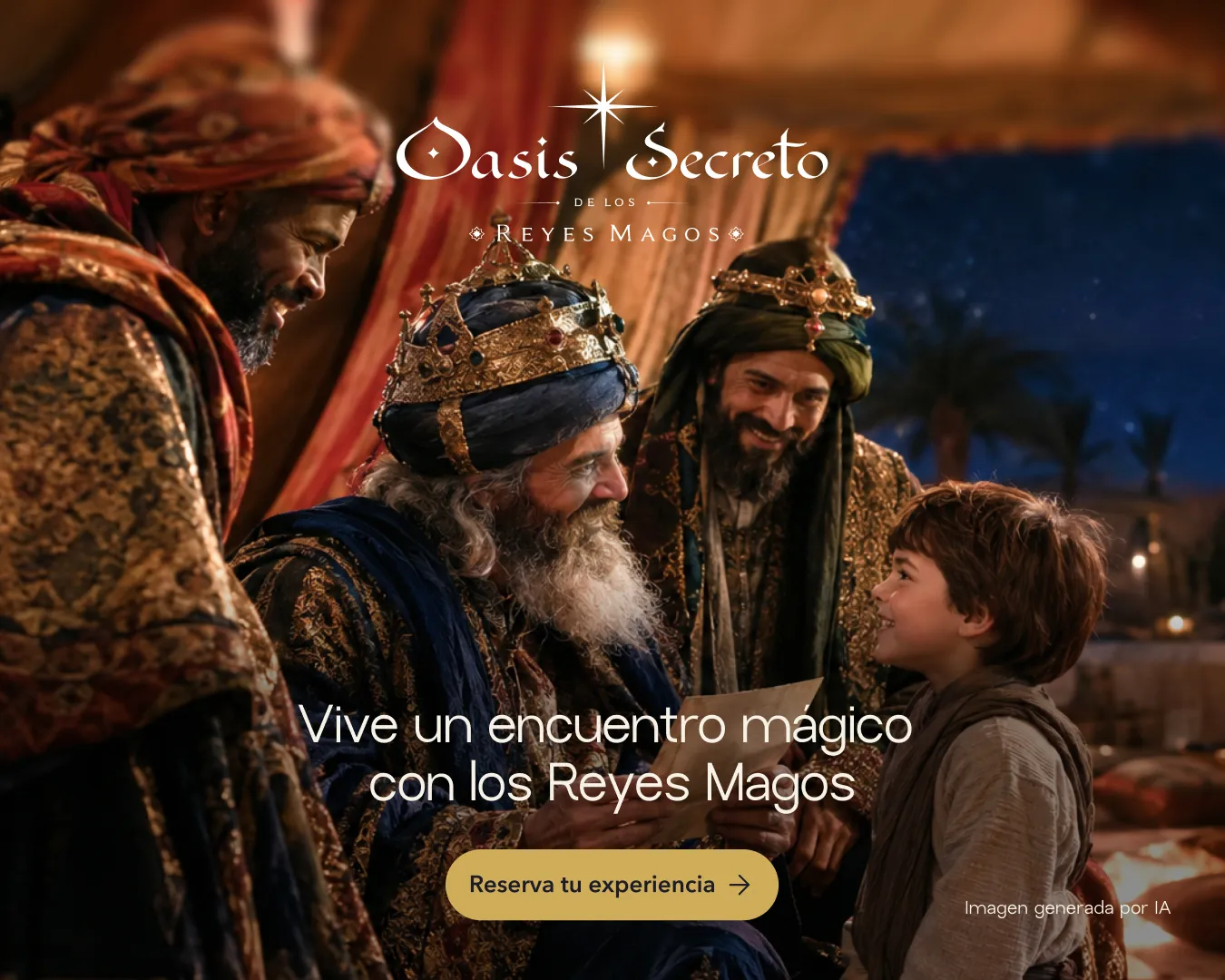 Oasis Secreto de los Reyes Magos. Vive un encuentro mágico con los Reyes Magos. Reserva tu experiencia.