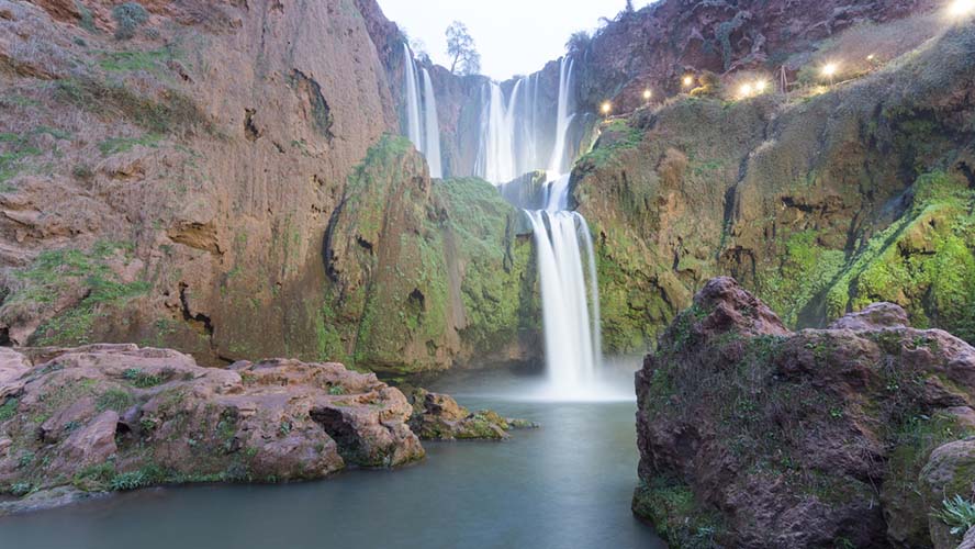 Una vista general de las Cascadas de Ouzoud